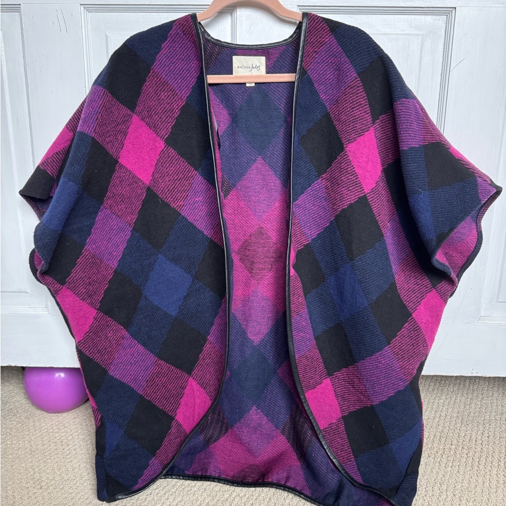 Maison Jules Pink and Black Plaid Cape